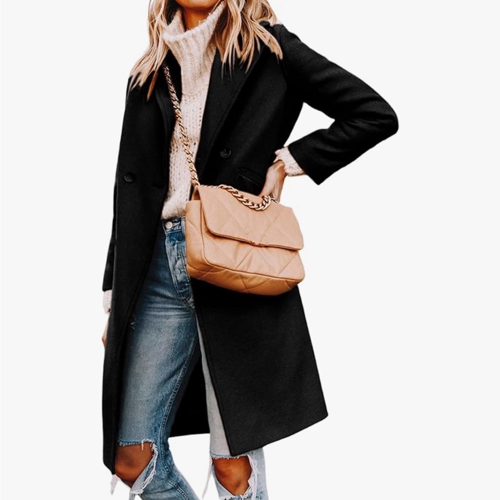 Amazon Black Wool Pea Coat for Women - L